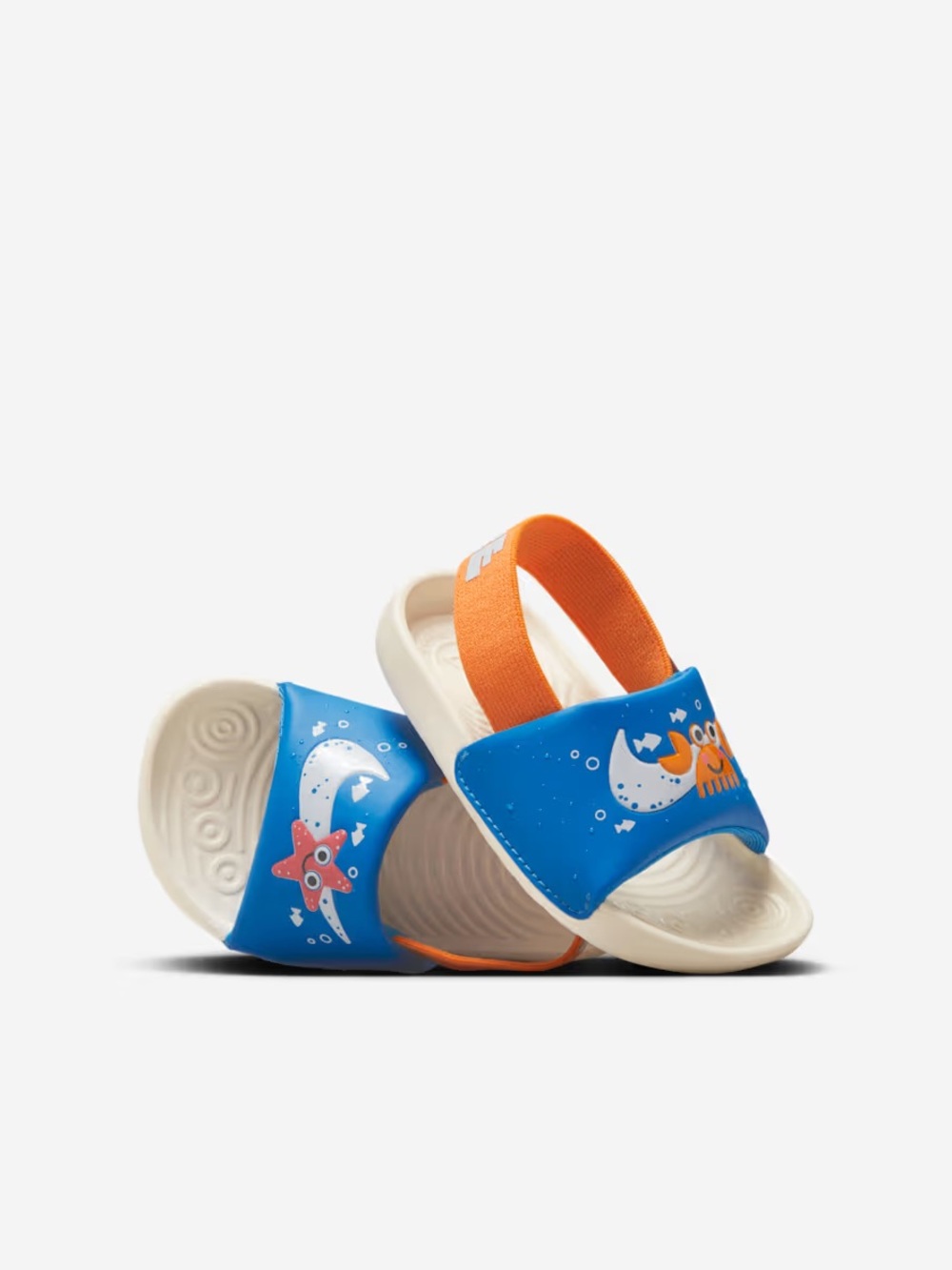Nike Kawa NIB Kids Blue & Orange Slide Sandals with Sea Print Size 2C